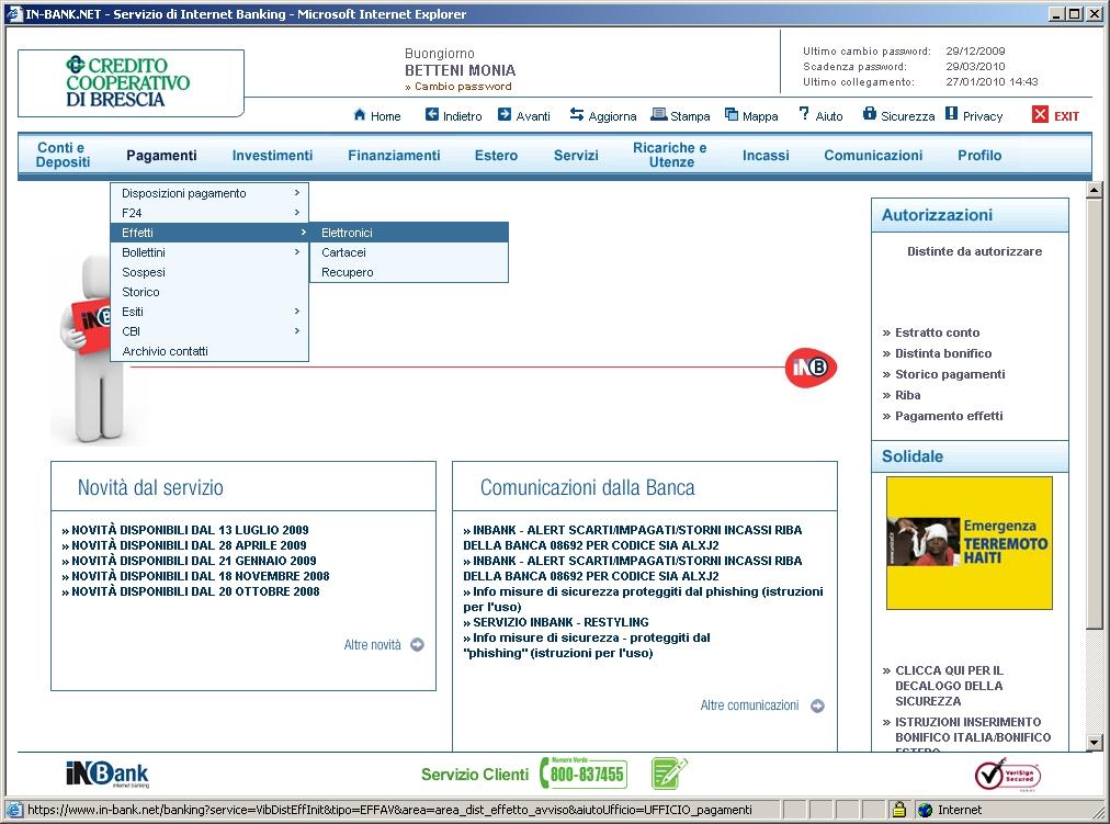 1. PAGAMENTO RI.BA. Attraverso l INBANK è possibile pagare le Ri.Ba.