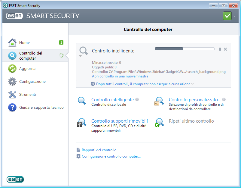 aggiornamento più recente, ESET Smart Security mostrerà una notifica nella barra delle applicazioni del sistema e nella finestra principale del programma.