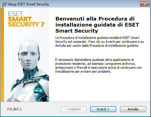 Installazione ESET Smart Security contiene componenti che potrebbero entrare in conflitto con altri prodotti antivirus o software di protezione installati sul computer dell'utente.