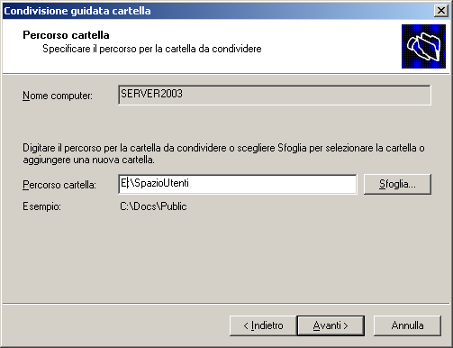 Configurazione file server Creiamo una cartella