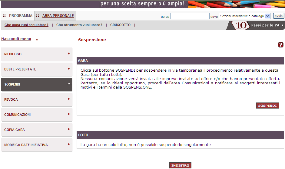 5. ALTRE FUNZIONALITÀ 5.1. Sospensione e Revoca Da Cruscotto > RdO MePA > Dettagli, entrando nella scheda della singola RdO, sono disponibili le funzioni: "Revoca" e "Sospendi".