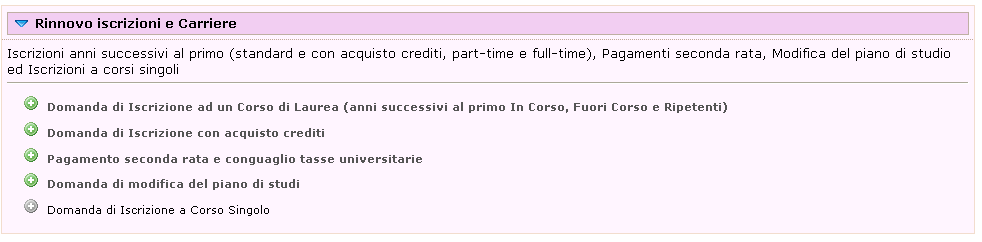 Figura 10 - Pratiche Studente: Nuova Pratica, visualizzazione per categorie Figura 11 -