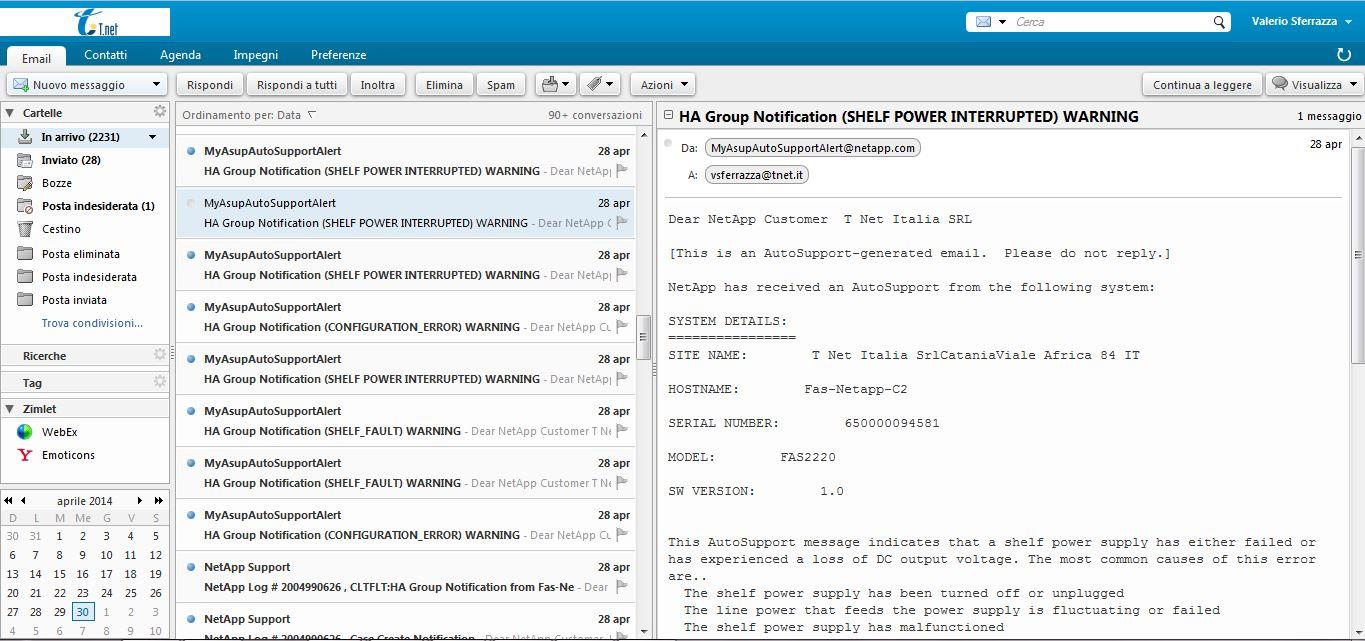 loggato Dal menu a tendina del tuo nome utente è possibile accedere alla Guida del prodotto, disconnettersi dalla webmail, cambiare la password etc Le