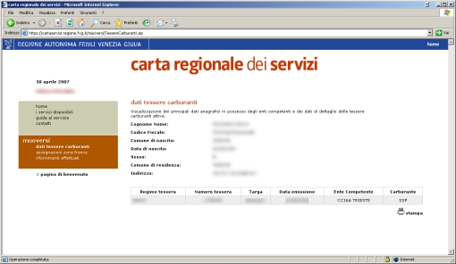 Servizi benzina agevolata Quest'area del portale è dedicata ai servizi legati alle tessere carburanti attive in vostro possesso.