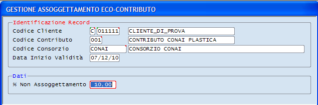 Figura 7-XVI (RIQIV8FM/WGT1) 7.6.2 Modifica in Massa Anagrafico Articoli Eco contributo (Opzione M ) L Utente può modificare contemporaneamente i dati di più Articoli dell Anagrafico Eco Contributo.