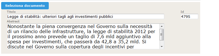 SELEZIONA DOCUMENTO il titolo, l abstract e l ID del documento selezionato