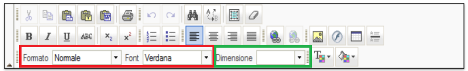 INSERISCI CONTENUTI/BARRA DEGLI STRUMENTI E possibile selezionare la dimensione del carattere in un valore compreso tra 10 e 18 px (pixel), mentre il Formato e