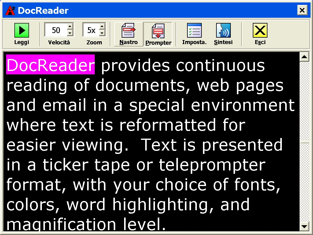 LettDoc LettDoc legge documenti, pagine web e email in un ambiente speciale dove il testo è riformattato per una lettura più agevole.