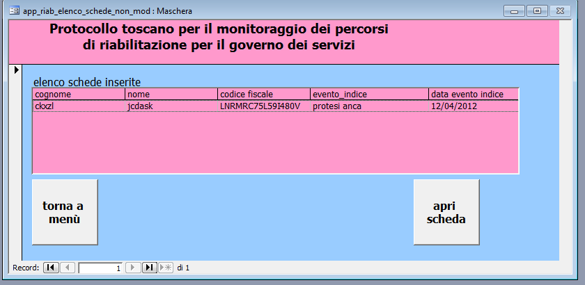 Rilevazione dati Modifica e visualizzazione schede Scelta della scheda Azioni possibili: Modifica schede: