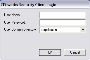 Figura 2-2 Login di Endpoint Security Client 3.5 Immettere il nome utente e la password per il dominio, quindi fare clic su OK.