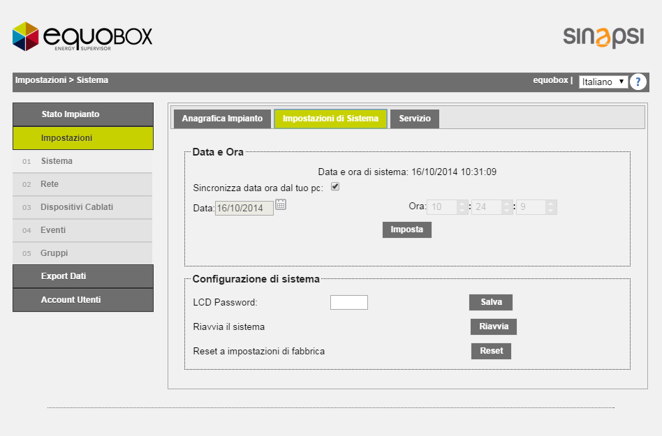 Nome Installatore: inserire il nominativo dell installatore Nome Cliente: inserire il nominativo del cliente Data Installazione: se non inserita il L RTU inserirà per default la data attuale 11.