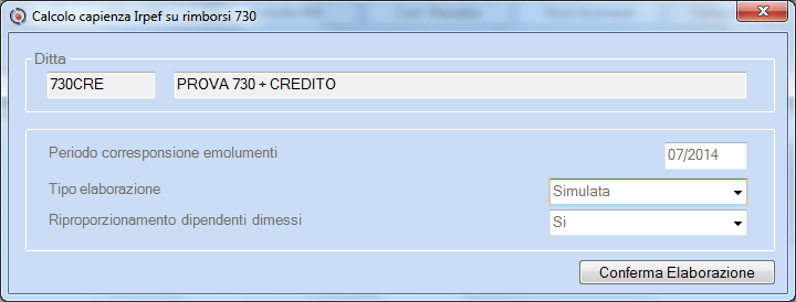 Questa procedura deve essere utilizzata in caso di insufficienza del monte ritenute Azienda per effettuare i rimborsi derivanti dall Assistenza Fiscale; in tal caso i rimborsi saranno riproporzionati