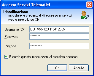 Dopo aver dato il via alla prima stampa per lo scarico del lotto NRE, viene richiesto solo per la prima volta l'inserimento delle Credenziali MEF (Username, Password, Pincode usate anche per l'inps),