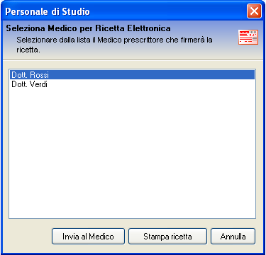 6.4 Personale di studio e stampa ricetta Se all'avvio del programma è stato scelto "Personale di studio", ad ogni stampa ricetta comparirà la seguente finestra di dialogo, mostrata in figura 21.