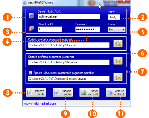 ArchiFile TCP client configurazione La configurazione è contenuta in un file xml che imposta tutti i parametri.