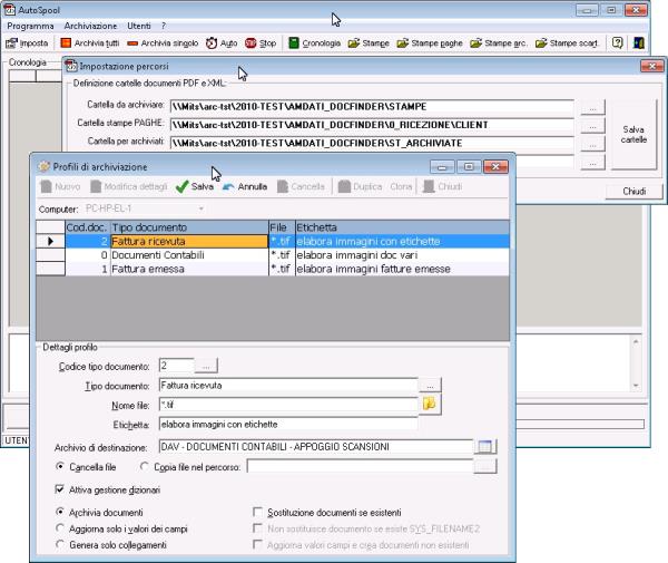 AutoSpool profilo per i tif AutoSpool processa tutti i documenti ricevuti con file xml, da gestionale, contabilità, paghe, moduli commerciali etc.