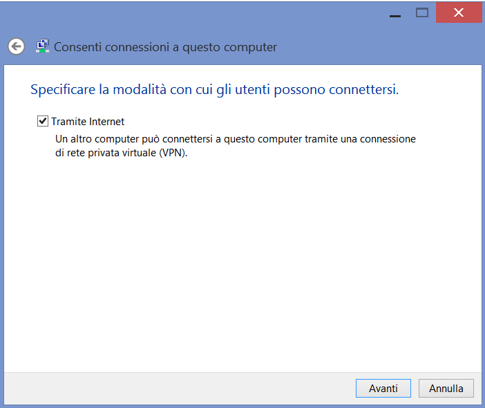 Selezionare, per permettere agli utenti di accedere alla rete VPN usando