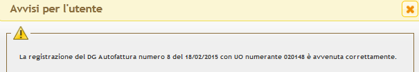 Fig. 5 La generazione dell autofattura avviene in automatico al salvataggio della fattura commerciale e compare un messaggio informativo (fig.