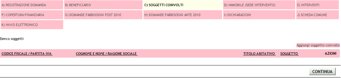 5) La terza sezione che si apre è denominata SOGGETTI COINVOLTI.