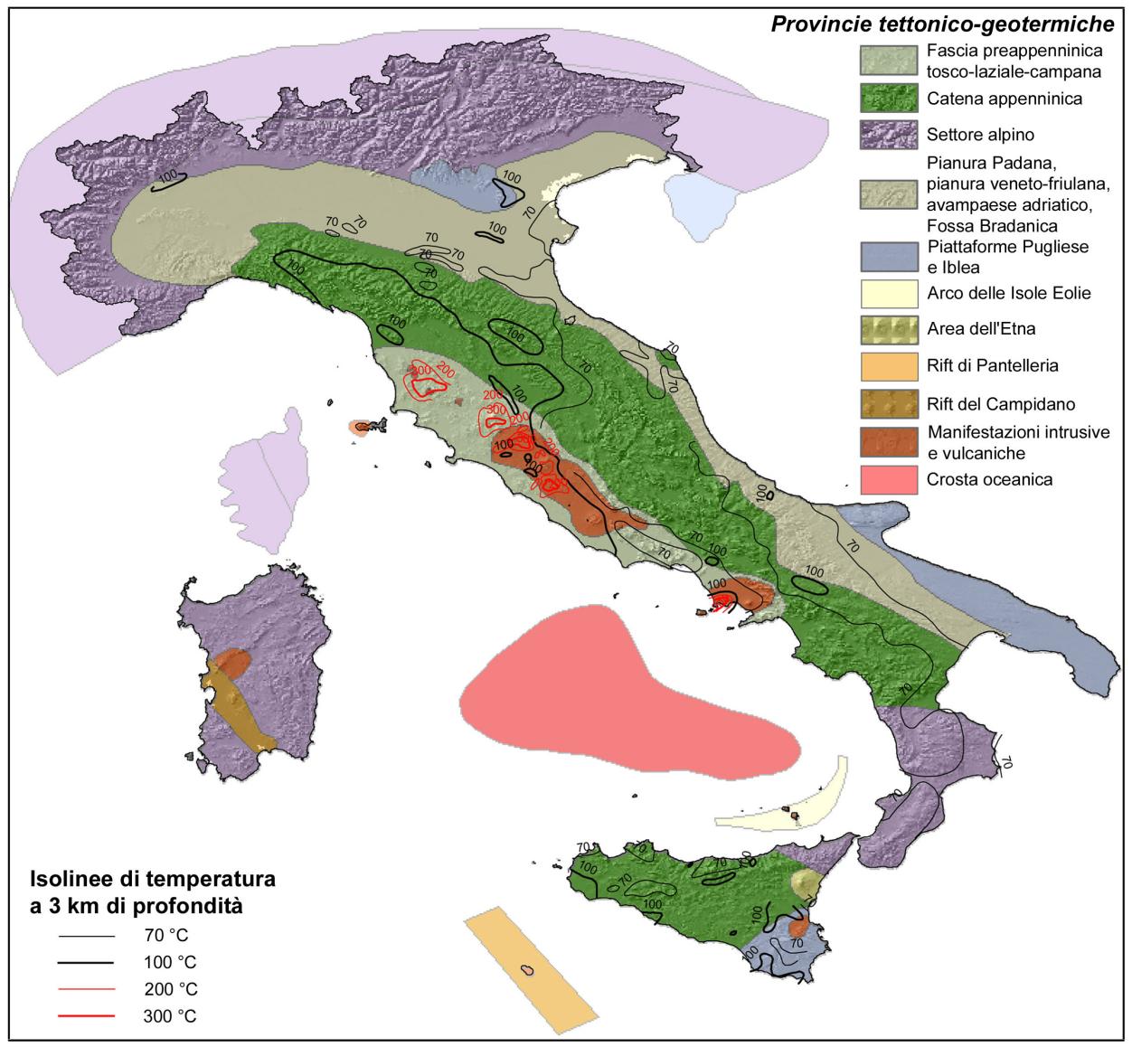Caratterizzazione geotermica dell'italia Principali serbatoi geotermici e principali provincie tettonico-geotermiche I serbatoi geotermici sono volumi rocciosi abbastanza profondi (almeno qualche km)