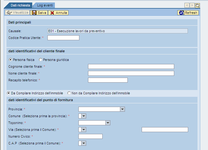 Come si nota subito dal menù relativo ad ogni singola richiesta, le azioni da poter intraprendere sono 4: 1) Creazione singola; 2)