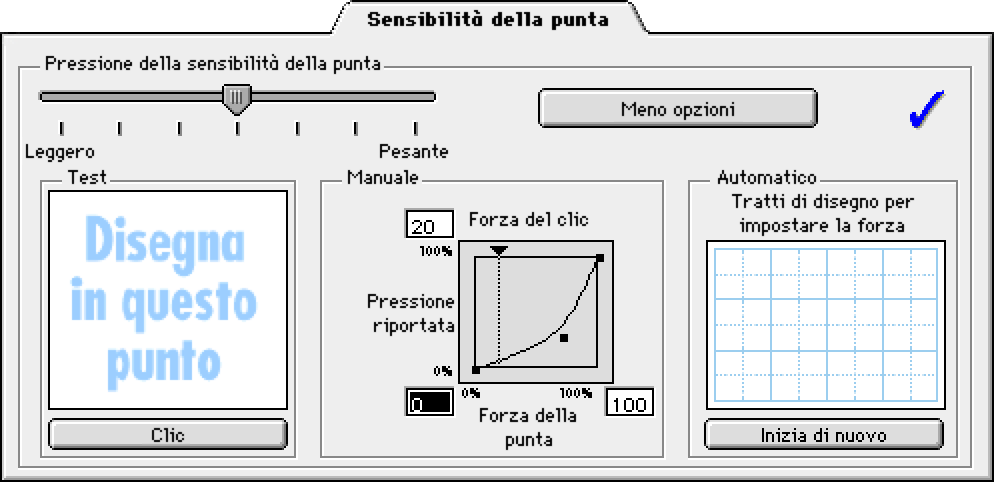 IMPOSTAZIONI AVANZATE DI PRESSIONE DELLA PUNTA Per personalizzare le impostazioni avanzate della punta, selezionare ALTRE OPZIONI dalla scheda SENSIBILITÀ DELLA PUNTA.