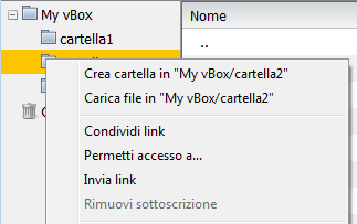 Confermate con il pulsante Invia. 1.2 Condivisione cartelle 1.2.1 Modulo vbox in Pronto E possibile inoltre condividere con altri utenti del proprio dominio le cartelle.