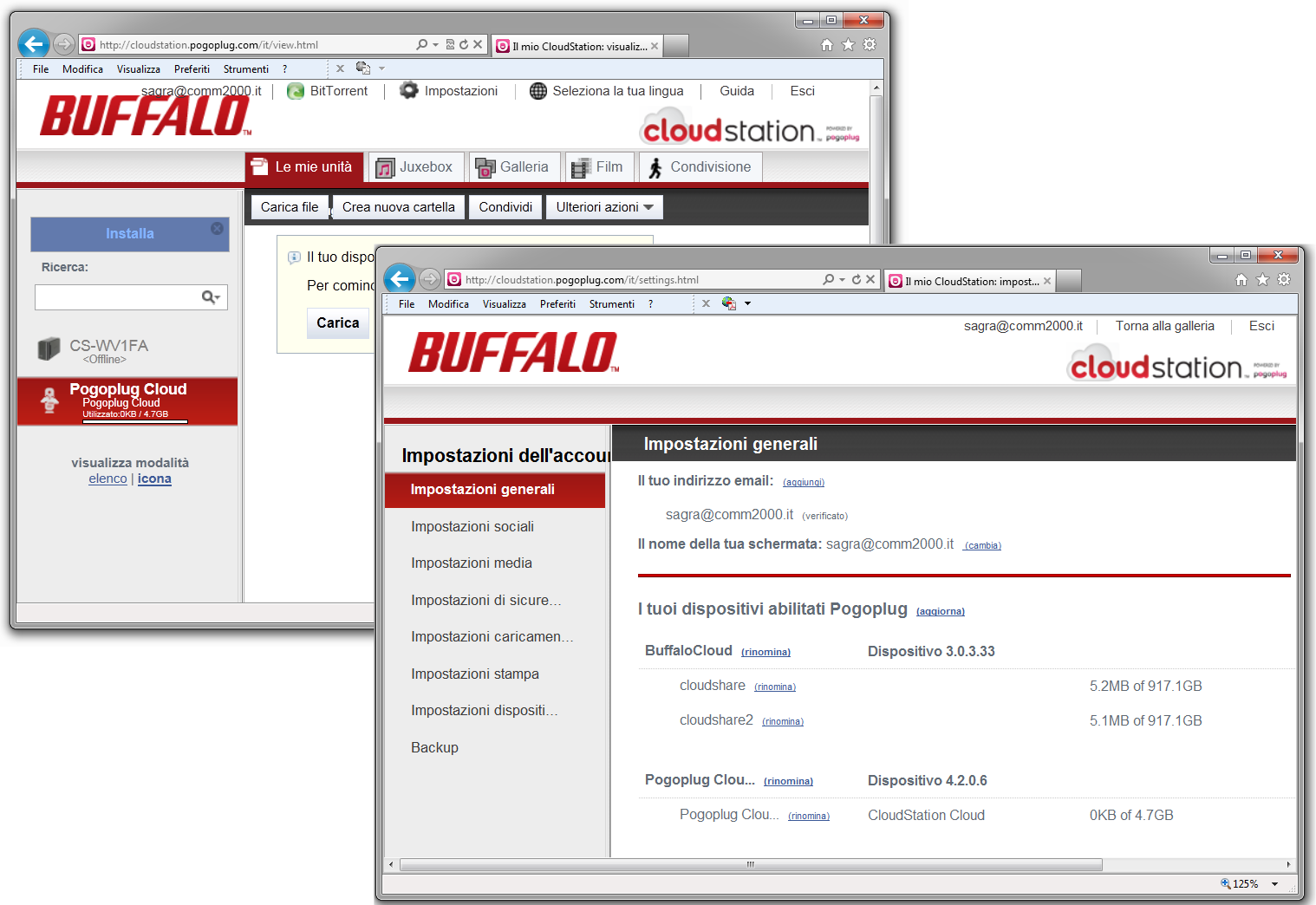 Dopo essersi collegati alla Cloudstation Pro Duo si sarà in grado di scaricare e memorizzare qualsiasi tipo di file.