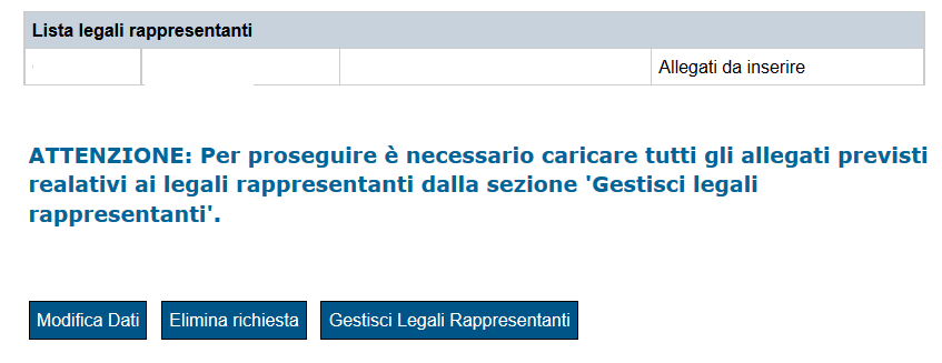 Terminata questa fase, compare una schermata che propone un riepilogo dei dati inseriti in precedenza e di seguito la tabella che riporta lo stato della richiesta ( Richiesta Inserita ).