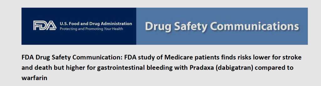 Incidence rate per 1,000 person-years Pradaxa (dabigatran) Warfarin Adjusted hazard ratio (95% CI) Ischemic stroke 11.3 13.9 0.80 (0.67-0.96) Intracranial hemorrhage 3.3 9.6 0.34 (0.26-0.