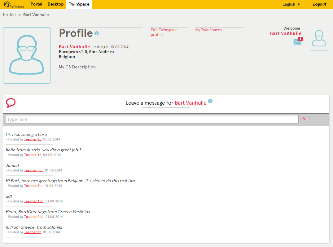 Profilo Modifica il profilo di TwinSpace per modificare l'immagine del profilo e aggiornare le informazioni mostrate.