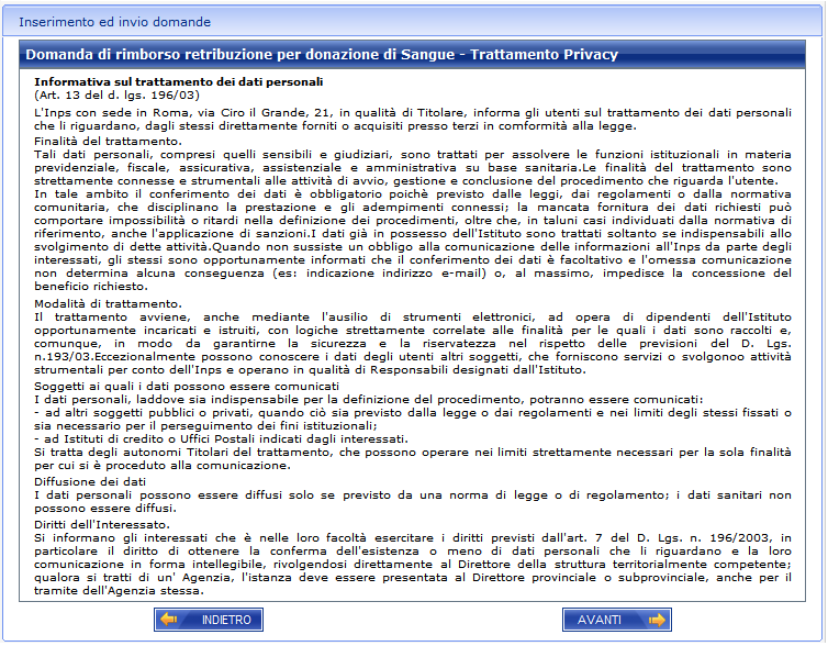 Figura 11 NUOVA DOMANDA INFORMATIVA SULLA PRIVACY 5.1.3.