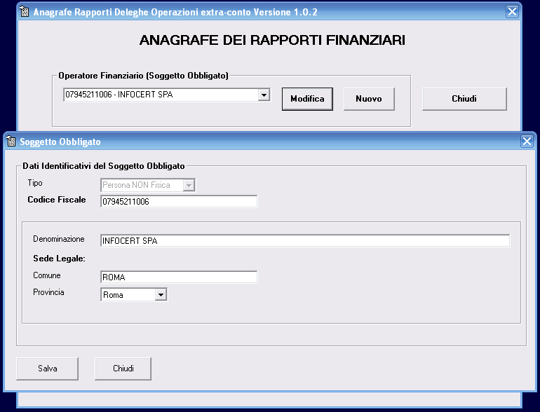3 MODIFICA DEL SOGGETTO OBBLIGATO Per modificare il soggetto obbligato, dal menù principale (figura 1) cliccare sul pulsante Modifica in corrispondenza dell Operatore Finanziario selezionato.