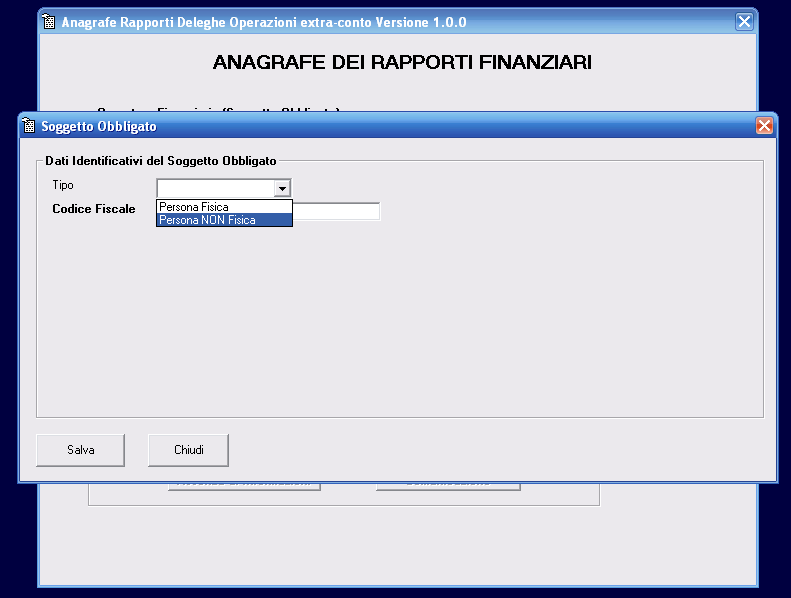 2 INSERIMENTO DEL SOGGETTO OBBLIGATO Dal menù principale del software (figura 1), in corrispondenza del campo Operatore Finanziario ( Soggetto Obbligato), per inserire un nuovo soggetto