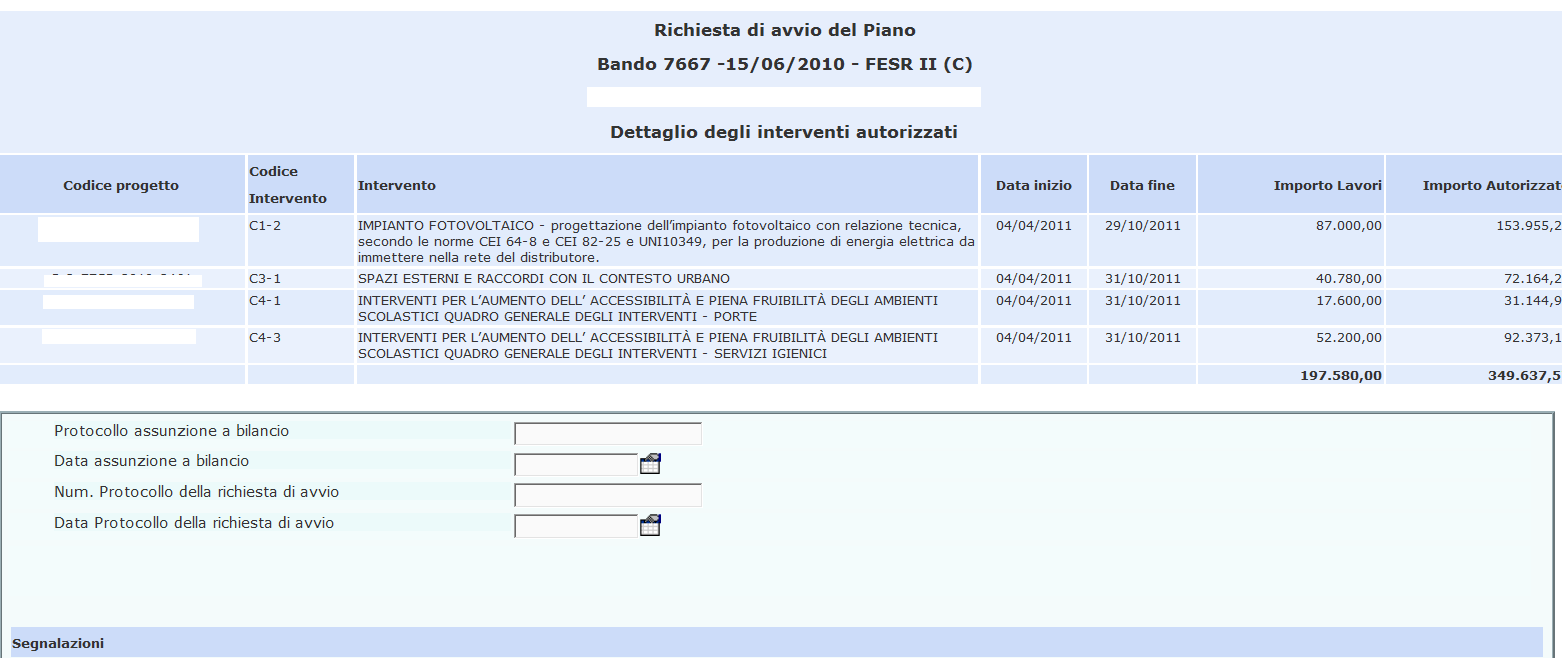 9. LA RICHIESTA DI AVVIO DEL PIANO Con il Pulsantone Blu Richiesta di avvio del Piano, si richiede l inserimento di data e numero di protocollo ad hoc per la richiesta di avvio e data e numero di