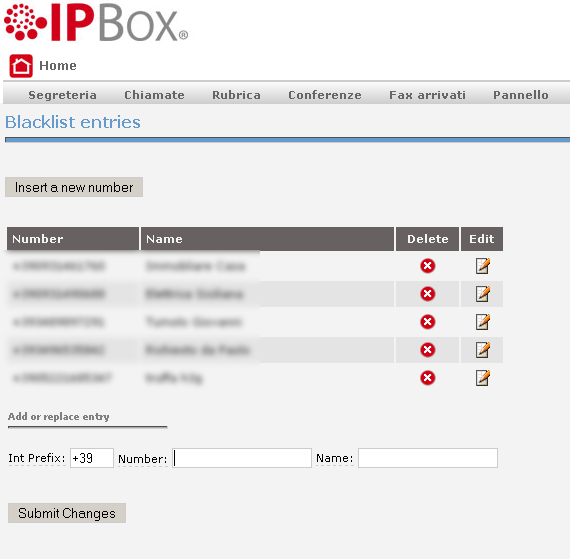 Blacklist Collegamenti tra sedi IPBox permette facilmente di creare una lista di contatti dai quali non si desidera essere contattati; quando il numero di telefono di chi ci chiama è presente in