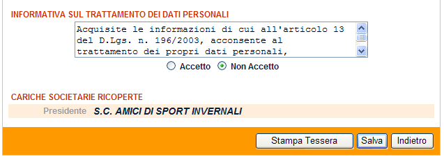 Nella Scheda Anagrafica del socio Tesserato, nella sezione