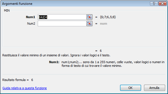 Scegliendo infine una particolare funzione (ad esempio MIN che calcola il valore più piccolo all interno di intervallo di valori),
