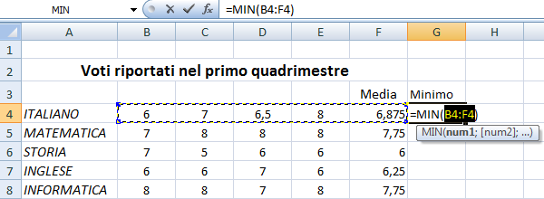 Se la media deve essere fatta su celle non consecutive, occorre selezionarle attraverso la selezione di celle non contigue (uso del tasto CTRL).