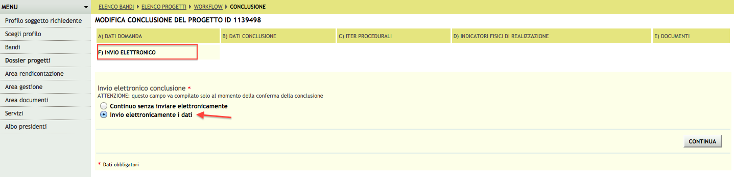 Inserire nella sezione B) dati conclusione la data effettiva. La data fine effettiva non potrà essere successiva al 31/10/2014.