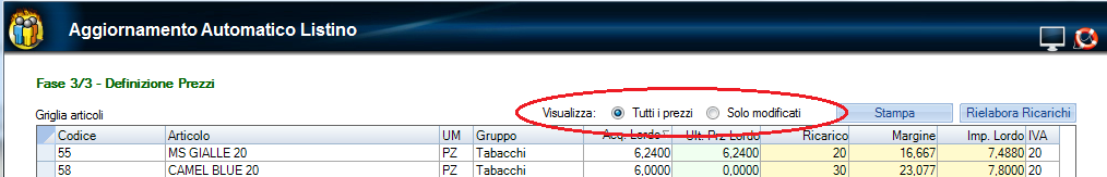 MODALITÀ LISTINO AVANZATO MANUALE Selezionando la modalità Listino Avanzato Manuale e cliccando sul comando Avanti, verrà visualizzata la seguente videata: Nella griglia verranno visualizzati solo