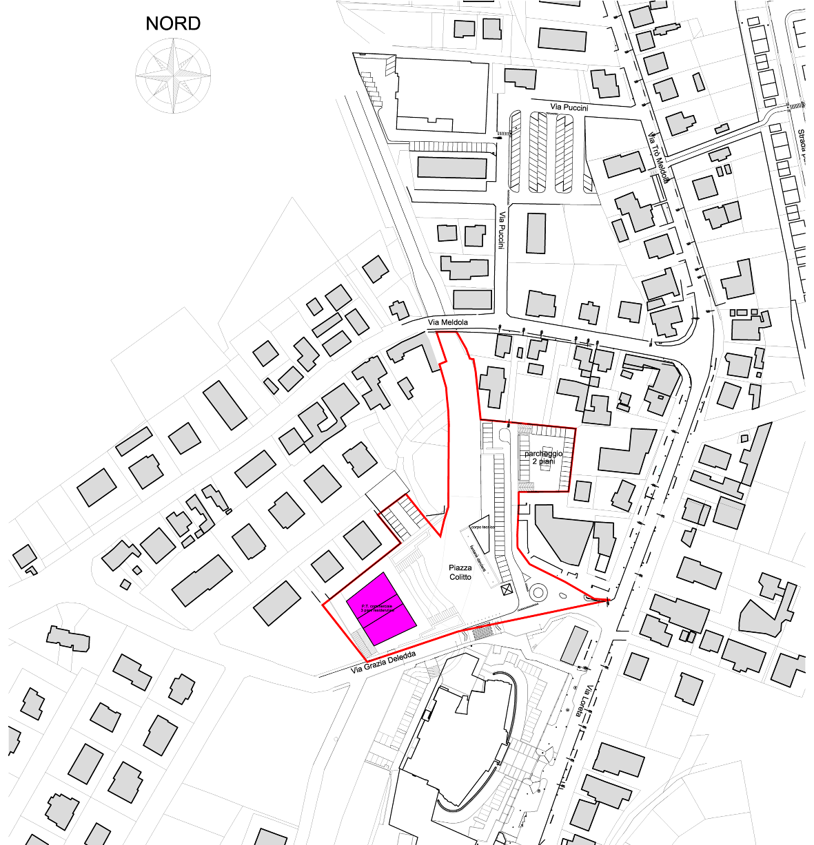 PLANIMETRIA GENERALE NUOVI EDIFICI Il nuovo fabbricato da realizzare sarà costituito da un piano interrato con parcheggi privati, al piano terra saranno