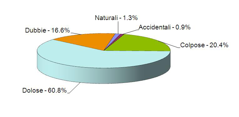 Bollettino Ufficiale 27 Figura 23 - Ripartizione percentuale della frequenza degli incendi boschivi per cause (triennio 2009-2011) 70,0 60,0 50,0 40,0 30,0 Naturali Accidentali Colpose Dolose Dubbie