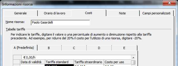 Assegnazione delle risorse (costi) 15 È possibile attribuire tariffazioni differenti in momenti