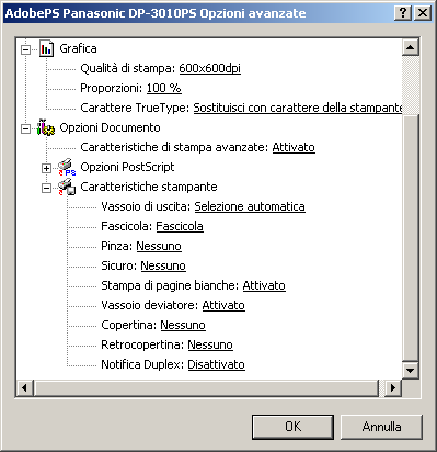 Stampa da applicazioni Windows Windows 2000/XP (Impostazioni utente) Qualita carta Sezione Stampante 1. Alimentazione Consente di indicare la posizione della carta da utilizzare nella periferica.