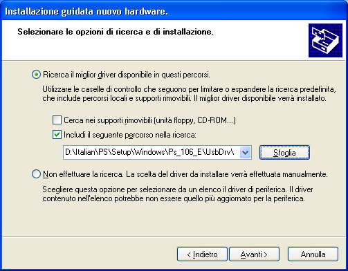 Installazione del driver della stampante Collegamento con il cavo USB (Windows XP) Collegare la stampante al PC con un cavo 1 USB. ATTIVARE l'interruttore di alimentazione della macchina.