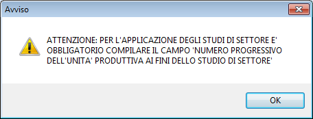 2. Posizionarsi alla sezione Studi di Settore e verificare il riporto del codice Studio.