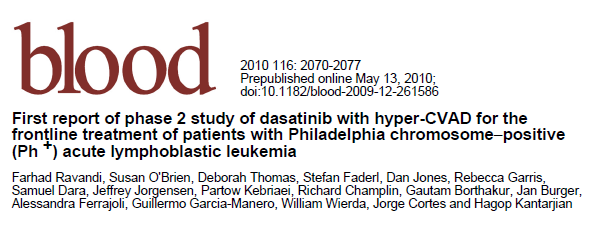 3914 Final Report Of Single-Center Study Of Chemotherapy Plus Dasatinib For The Initial Treatment Of Patients With Philadelphia- Chromosome Positive Acute Lymphoblastic Leukemia Farhad Ravandi, MD1,