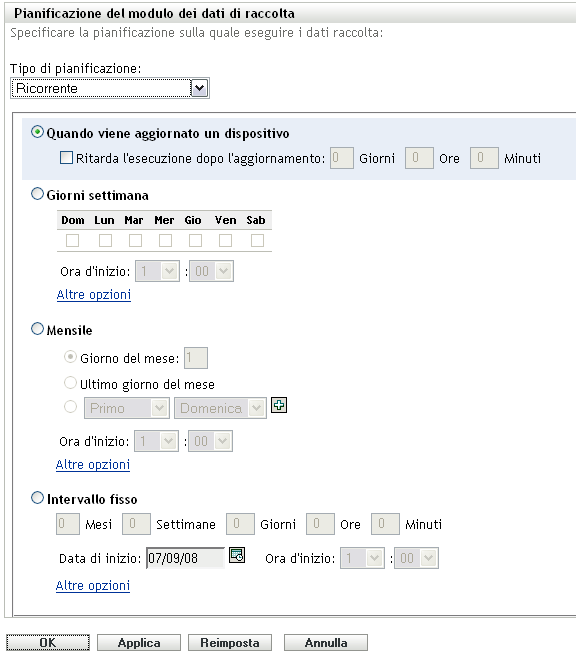 4 Nel campo Ora d'inizio specificare l'ora in cui si desidera distribuire il modulo di raccolta dati. 5 Fare clic su Altre opzioni.