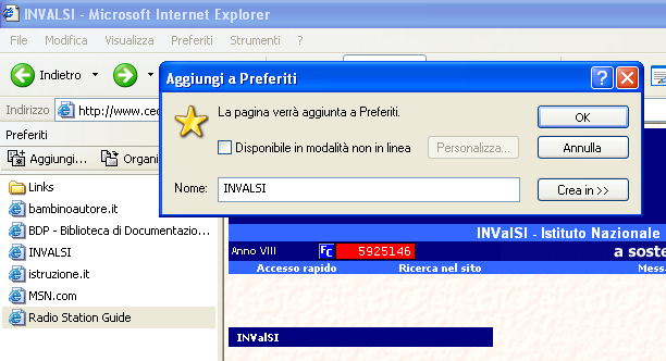 AGGIUNGI A PREFERITI Per aggiungere un indirizzo occorre: Posizionarsi sulla barra standard e selezionare il pulsante Preferiti.